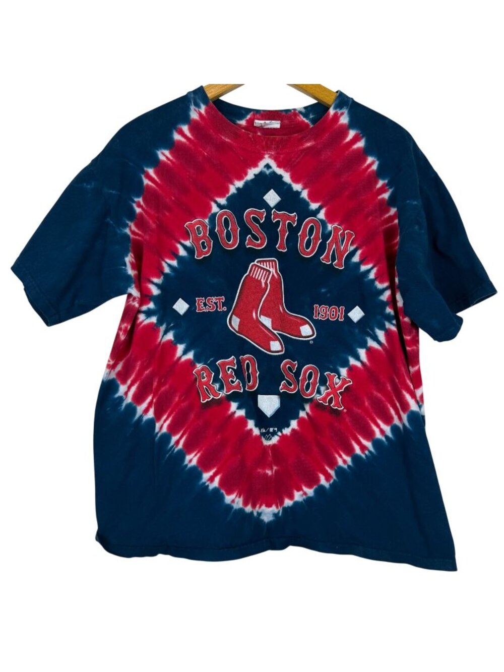 Majestic Boston Red Sox Tie-Dye T-Shirt Men's Large Short Sleeves Red Blue White